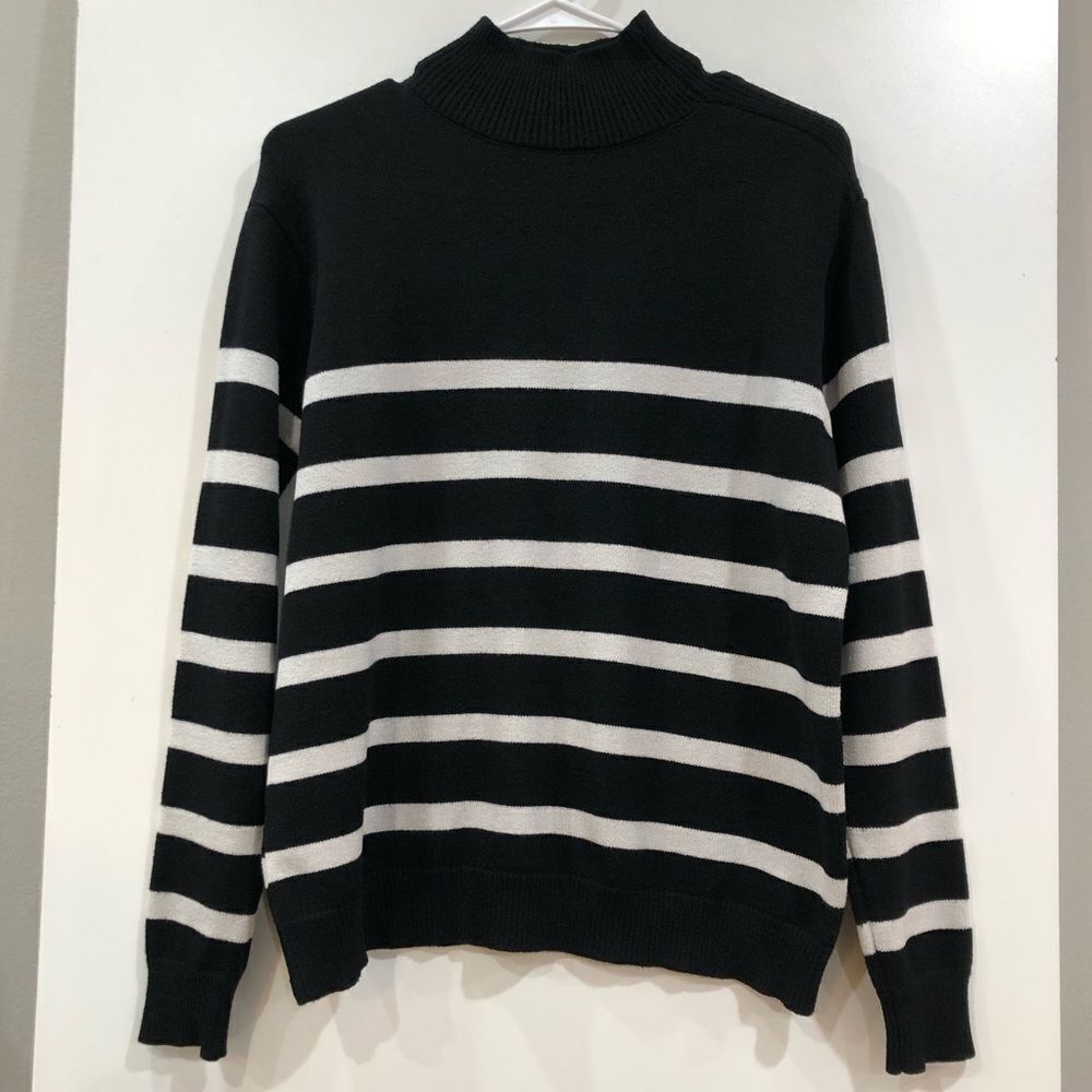 Sweater, Pullover Mock, Black/Ivory Tan, Size L - Picture 7 of 9